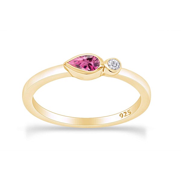 Pear Cut Simulated Tourmaline and White Natural Diamond Accent Bezel-Set