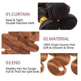 Human Hair Bundles Human Hair Body Wave 3 Bundles Human Hair 26 28 30 Inch Weave Bundles Human Hair 100% Unprocessed Brazilian Hair Bundles Human Hair Extension for Black Women（T1B/30）