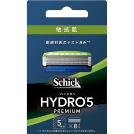 Hydro Schick Hydro5 Premium Sensitive Skin Replacement Blades (8 Pieces), Skin Guard Included, 5 Blades, Blue