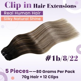 LaaVoo Clip in Hair Extensions Black Ombre Real Human Hair Clip in Extensions Ombre Black to Light Brown Balayage Light Blonde Human Hair Extensions Clip ins for Short Hair 12 Inch 5pcs 80g