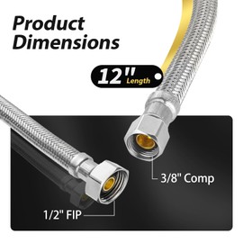 Pack of 10 Foskan 12” Braided Faucet Supply Lines,3/8" COMP x 1/2" FIP Water Connection,Stainless Steel Faucet Hose,Connection to water shut-off valve（12-Inch Length）