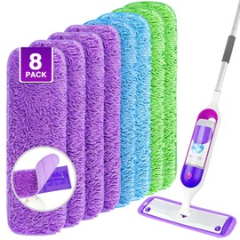 UNIMADE Reusable Mop Pads for Swiffer PowerMop, 8 Pack Microfiber Mop Pads Refills with Scrubber Strips for 13''-15'' Spray Mop, Washable Mop Pads Use for Most Floor Types, Designed for Pets- Mixcolor