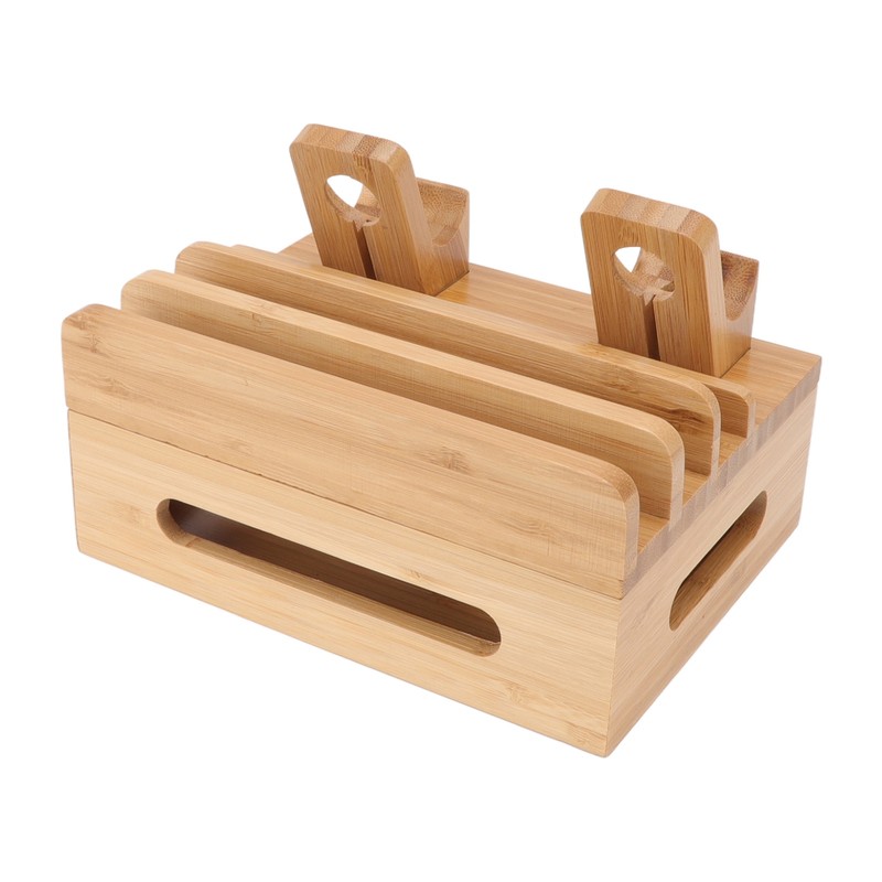 Bamboo Charging Station Multifunction 5 Ports Charging Station Rack for