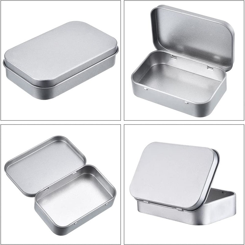 6 Pack Tins Container Metal Rectangular Empty Hinged Tins Box