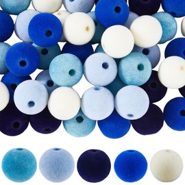 SUNNYCLUE 1 Box 50Pcs 5 Colors Blue and White Beads Velvet Beads Flocky Soft Summer Ocean Colorful Opaque Round Spacers for Jewellery Making Diy Craft Bracelet Tiered Tray Decor Earrings Necklace