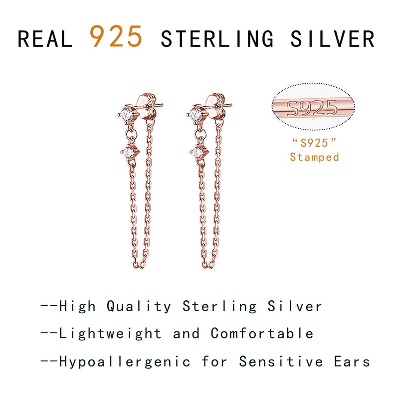 Reffeer 925 Sterling Silver Chain Dangle Earrings for Women Girls
