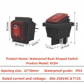 2 Pack 30A Rocker Switch - 125V/250V AC Waterproof Toggle Switch with Red LED - 4 Pin ON/Off Marine Grade Power Switch - UL Certified for Boats, RVs, Automotive Use