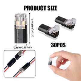 Pack of 30 Cable Connectors, 2-Pin Plug, Car Plug Connector, 2-Pin Waterproof Quick Connector, Cable Connector for 18-22 AWG Cable, Vehicles, Audio, Lighting Systems