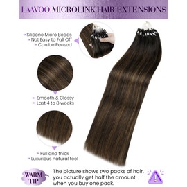 LaaVoo Micro Ring Hair Extensions Real Human Hair Brown Remy Straight Balayage Darkest to Light Brown Invisible Micro Beads Hair Extensions 50g 50s 18 Inch #2/8/2