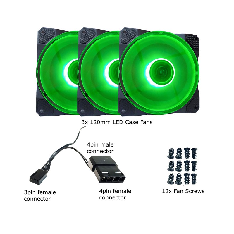APEVIA CO312L-GN Cosmos 120mm Green LED Ultra Silent Case Fan