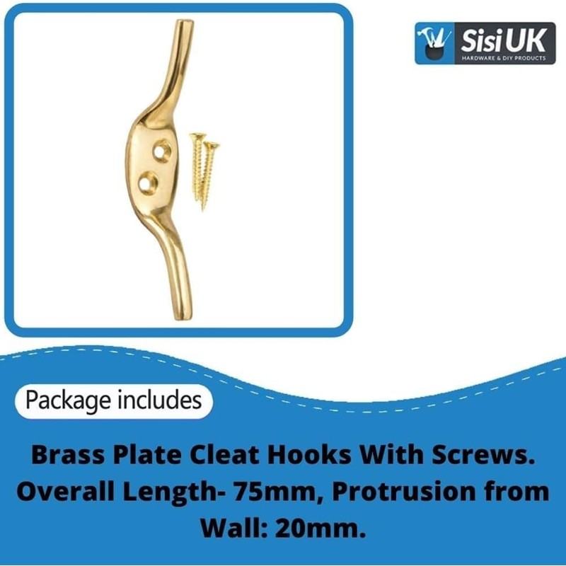 SISI UK Solid Brass 3-Inch Cleat Hook 2 Pieces Blind