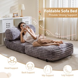 Folding Sofa Bed Couch, Convertible Sleeper Chairs with Back Support, Foldable Couch Futon Mattress with Pillow, Portable Fold Out Chair Bed Floor Mattress Floor Couch for Living Room,Machine Washable