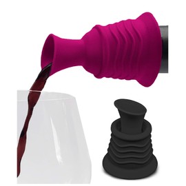 Wine Stopper and Pourer 2 Pack – Pink and Black Silicone Wine Accessories to Serve Wine More Easily by Simply Charmed