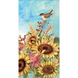 Ideal Home Range Autumn Collage Guest Towels - 32 Count - Bird & Sunflower Bouquet - 8.5"x4.5" 3-Ply - German Craftsmanship