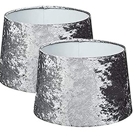 Matchless Set of 2 Antique Modern Velvet Effect Lampshade Light Shade Dual Purpose for Table Lamp and Floor Lamp, Bedroom, Living Room, Wedding or Party Decoration Living Room-Silver 9 inches