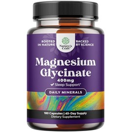 Natures Craft Glicinato de Magnesio Puro 400 mg, 180 Cápsulas  Magnesio quelado de alta absorción apoyo para sueño, relajación y estado de ánimo...   