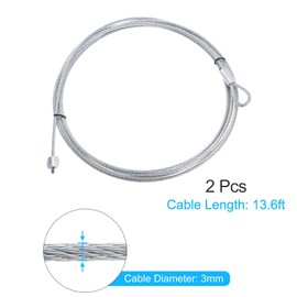 sourcing map 2 Pcs 13.6ft 4 Meters Garage Door Cable 3mm Diameter Torsion Spring Wire Cable, Galvanized Steel