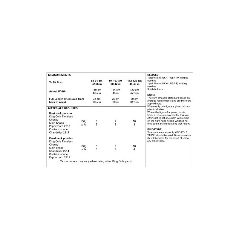 King Cole 5179 Knitting Pattern Womens Easy Knit Ponchos in