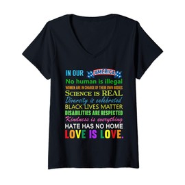 Womens No Human Is Illegal Black Lives Matter Science is Real Gift V-Neck T-Shirt