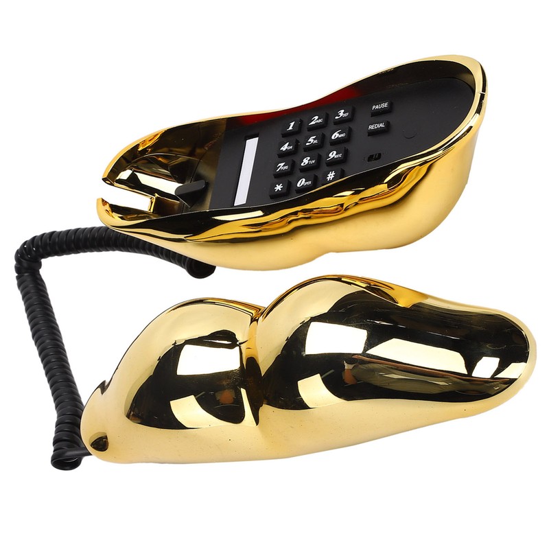 Electroplating Golden Lip Shape Telephone with Telephone Line for Home