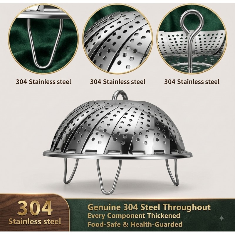 Premium 304 Stainless Steel Foldable Steamer for Cooking – Expandable