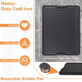 BBQ Griddle Insert for Camp Chef Reversible Griddle, Pre-Seasoned Griddle Plate for Camp Chef 1/2/3 Burner Stoves, Skillet, Oblong Pancake Pan for Outdoor Gas Grill/Stovetop, 16" x 14" Cast Iron, 1PC