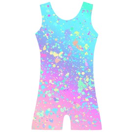 TFJH E Leotards for Girls Gymnastic Outfits with Shorts Sleeveless Kids Biketard Unitard Blue Dots 130