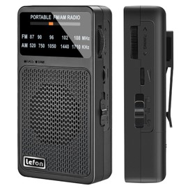 TRELC Portable Radio AM FM, Pocket Radios with Excellent Reception, Speaker & Headphone Jack, Battery Operated Mini Transistor Radios with Back Clip for Indoor, Outdoor, Gift for Elderly (Black)