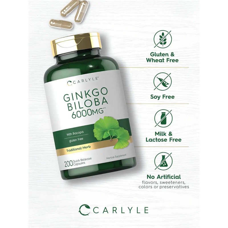 Ginkgo Biloba 6000 mg Alta Potencia | 120 Cápsulas para