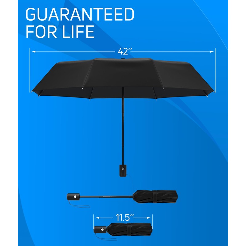 Rain-Mate Compact Travel Stick Umbrella - Pocket Portable Folding Windproof