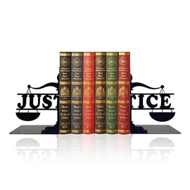 Justice Bookends for Bookshelf, Metal Black Magic Book Stopper, Unique Lawyer Gifts for Law Student Friends, Study Room Home Office Decor