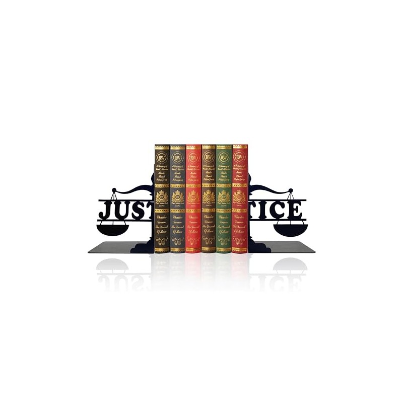 Justice Bookends for Bookshelf, Metal Black Magic Book Stopper, Unique