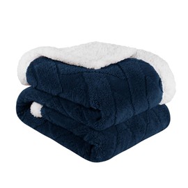 Superior Fleece Reversible Lattice Blanket, Decorative Blankets for Bedroom, Sofa, Fuzzy, Plush, Fluffy, Soft, Cute Room Decor, Beautiful Cover, Comfort Essentials, Nuuk Collection, Twin, Navy Blue