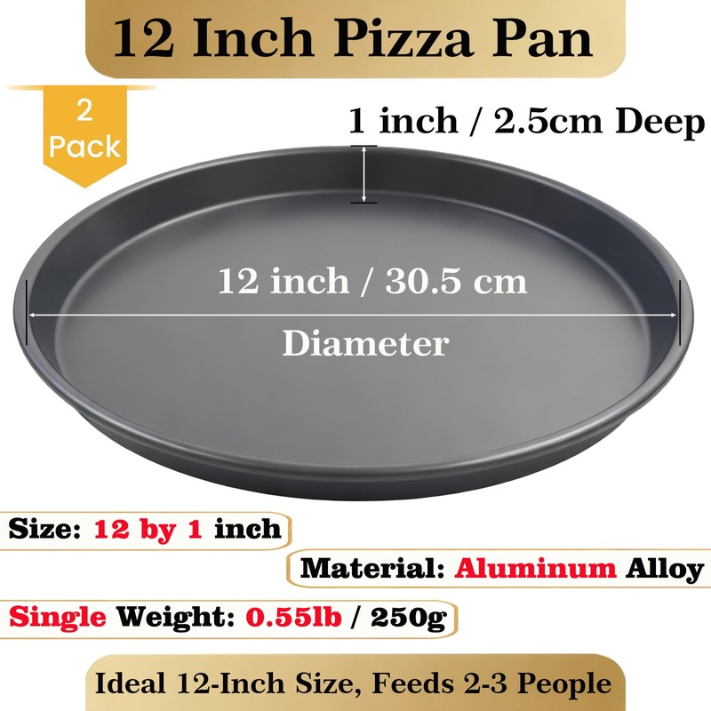 HERMARM 12 Inch Pizza Pan for Oven, 2 Pack Nonstick
