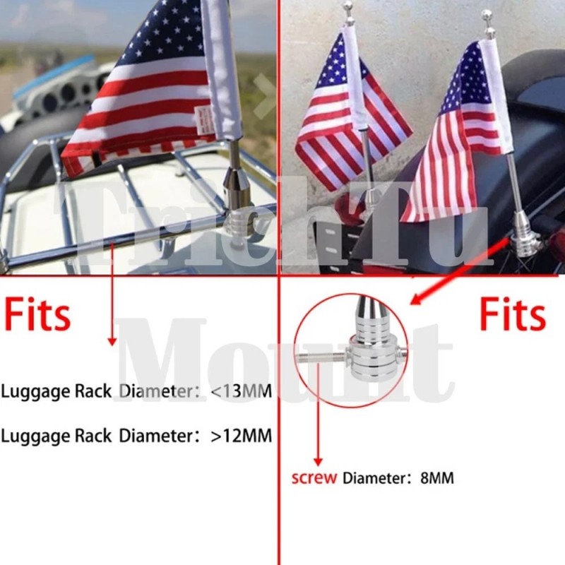Trichtu Mount Motorcycle Flag Pole Luggage Rack Mount Fit For