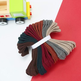 JAKIDAR 12 Pairs Baby Socks Cotton Crew Toddler Socks Grips Non Slip Bottom Kids Socks, Brown 12-24M