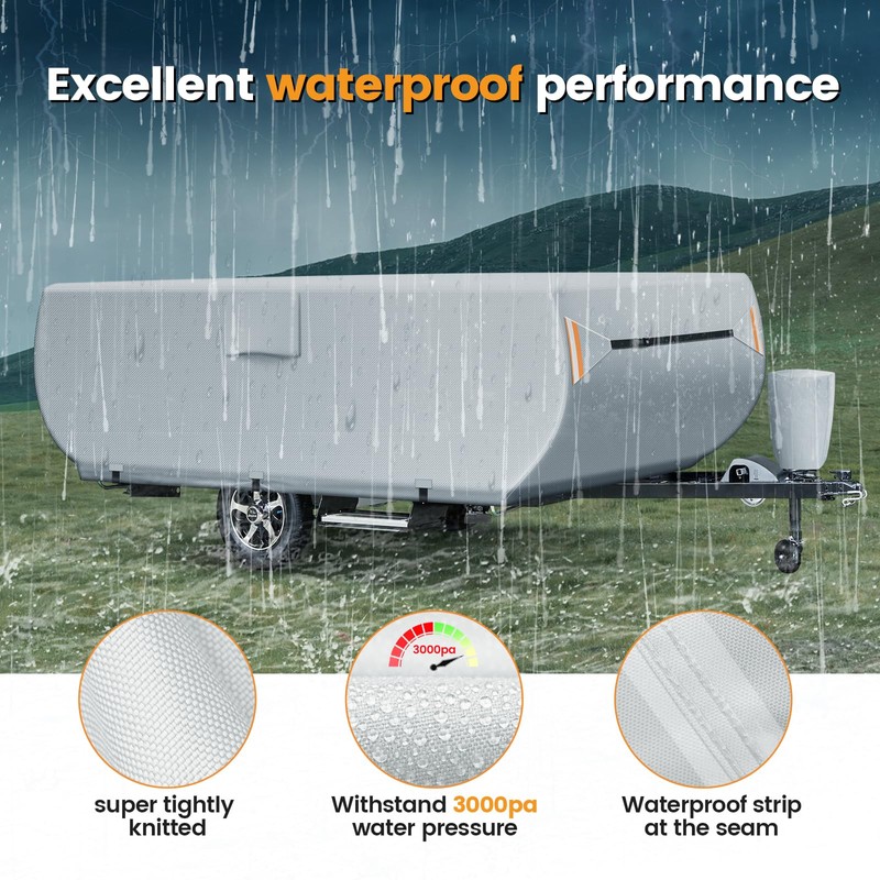 Pop Up Camper Cover 12'-14', Folding Camper Tent Trailer Cover，Extra-Thick