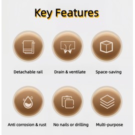 LOHASホームカーボンスチールキッチンシンクキャディ、スポンジホルダーセルフドレンソープディッシュ、キッチンカウンタートップオーガナイザー用取り外し可能な食器用クロスラック付き、白い