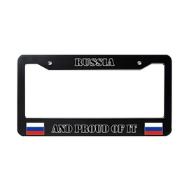 Standard 6"X12" Aluminum License Plate Frame,Russia and Proud of It Russia Flag Black License Plate Cover Decoration for Car,Truck Or SUV,Made in The USA