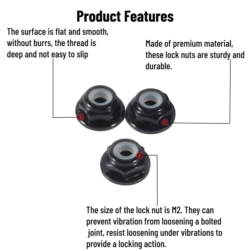 10 PCS Hex Self Lock Nuts M2 CNC Aluminum Flanged