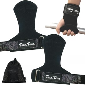 Teun Teun Glitter Weightlifting Wrist Straps for Women – Sparkle Leather Gym Straps for Deadlifts, Workout Lifting Grips with Neoprene Padded Wrist Support (Black)