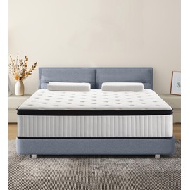 Konuzu 12 Inch Full Size Mattress, Memory Foam & Pocket Springs Hybrid Mattress in a Box, Soft Full Colchon, Fast Rebound & Pressure Relief, Black & White Medium Firm Colchon, Fast Rebound.