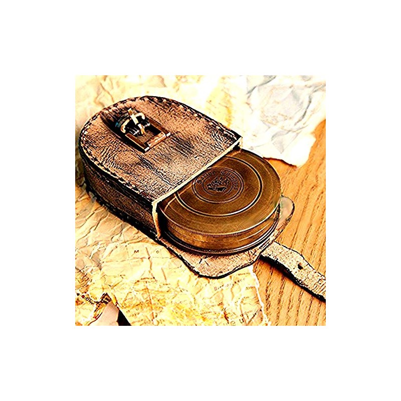 Antique Brass Poem Compass with Leather Case Pocket Compass Gift