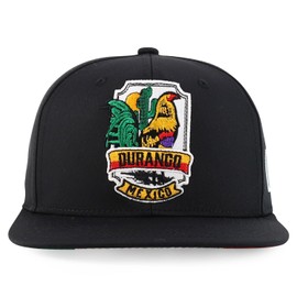 Trendy Apparel Shop Cities of Mexico with Rooster Embroidered Flatbill Snapback Cap - Durango - Black