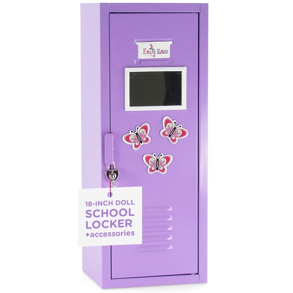 Emily Rose 18 Inch Doll Clothes Storage Option - Bright Purple School Locker with TONS of Accessories | 18" Doll Clothing Closet - Includes Lock, Key & 5 Hangers - (Purple Locker)