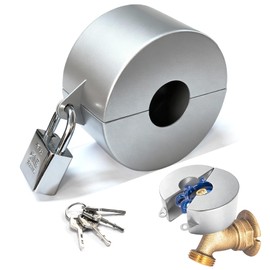 PILISPARK Outdoor Faucet Lock，Water Hose bib Spigot Lock Stainless Steel Cover & Padlock Kits for 1-1/2 to 3 in Dia valvehandles,Faucet Covers for Outside，Prevent Water Theft(Silver)