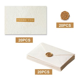 Vintage Linen Embossed Thank You Cards with Envelopes, 20 Pack 4.02" x 5.63", 250gsm Thick Textured Cardstock, Elegant Foil Design, Blank Inside for Business, Wedding, Baby Shower, Bridal Shower, Graduation, Funerals (Off-white)