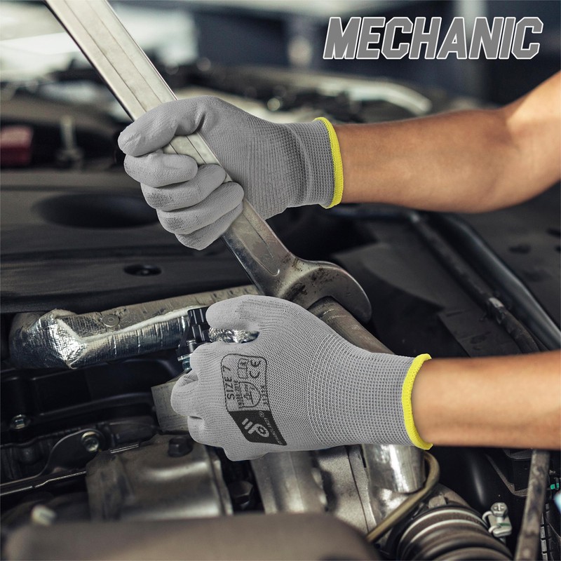 HANDLANDY 12 Pairs PU Coated Nylon Black Protective Work Gloves,