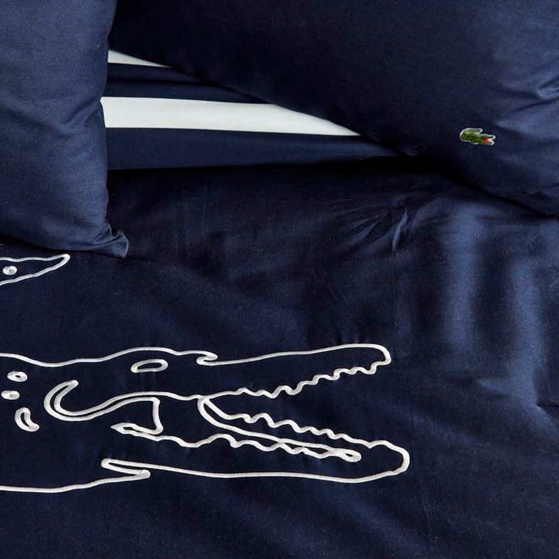 Lacoste Big Croc 3-Pc. 100% Percale Cotton Comforter Set, Navy,