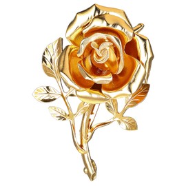 TIESOME Gold Rose Flower Brooch Pin for Women Men, Fashion Gold Tone Metal Large 3D Blossom Floral Brooches Lapel Pins Retro Suit Hat Dress Accessories Holiday Wedding Jewelry Gift